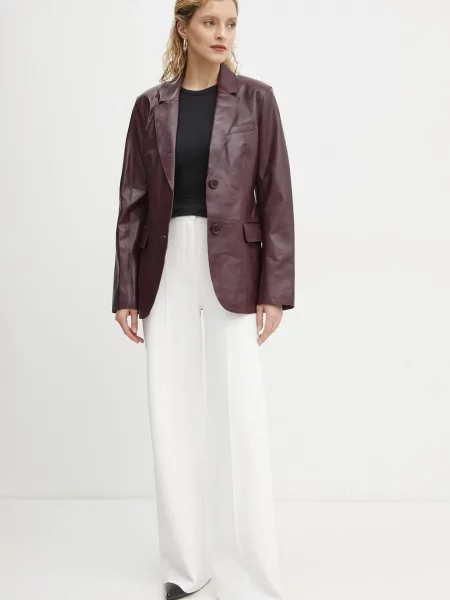 Stand Studio marynarka skórzana Mina jednorzędowa gładka bordowy