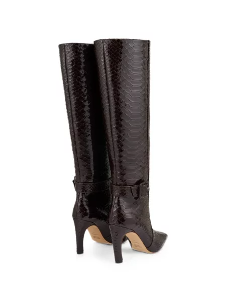 Botine Malone Souliers din piele cu model piele de șarpe maro