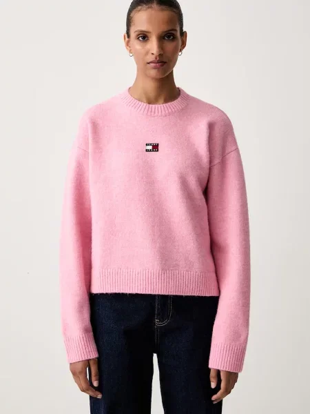 Tommy Jeans pulover z dodatkom volne roza