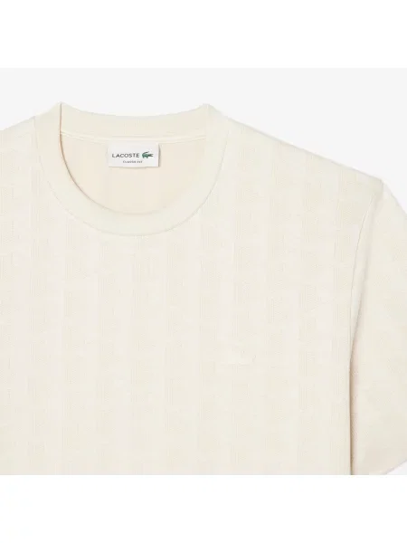 Erkek Classic Fit Bisiklet Yaka Monogram Krem T-Shirt