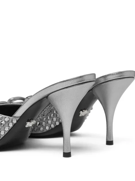 Papuci tip mules Versace din piele argintiu