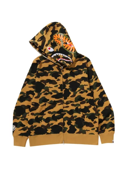 Maskáčová mikina s kapucí A Bathing Ape® s potiskem žlutá