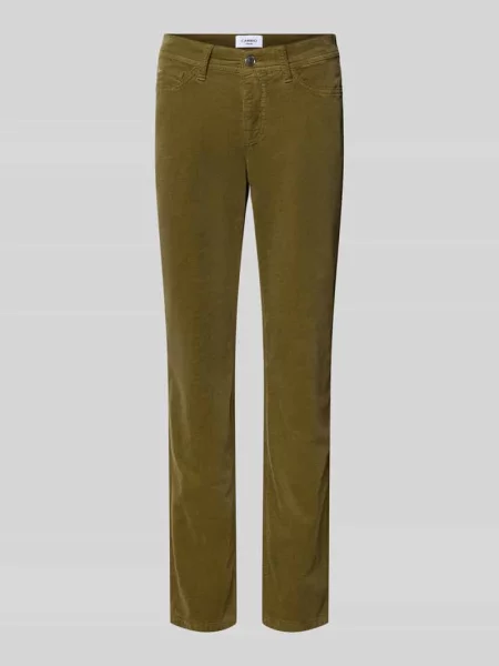 Spodnie sztruksowe o kroju slim fit z mieszanki bawełny model PIPER CROPPED' Cambio oliwkowe
