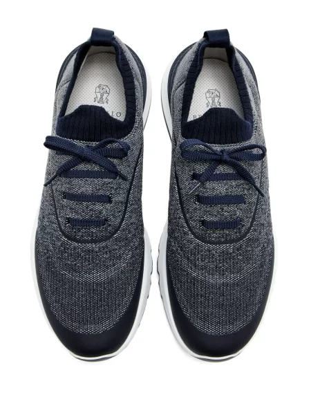 Sneakerși Brunello Cucinelli cu șireturi tricotate albastru
