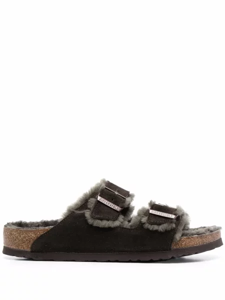 Sandale Birkenstock cu blană verde