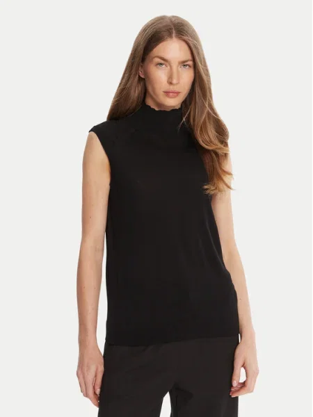 Вълнен елек BOSS от лека материя с ниско поло черно