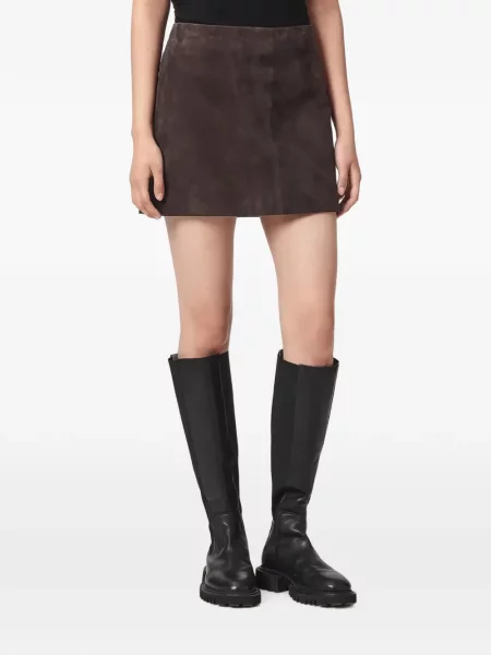 Fusta mini Allsaints din piele de căprioară maro