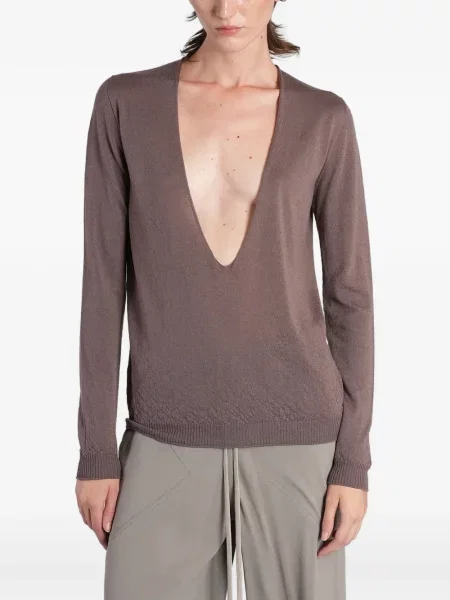 Pulover Rick Owens cu decolteu în V maro