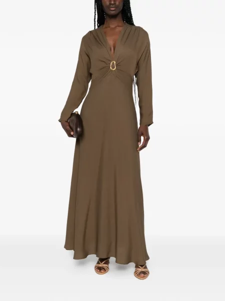 Rochie maxi Forte_forte cu decolteu în V verde