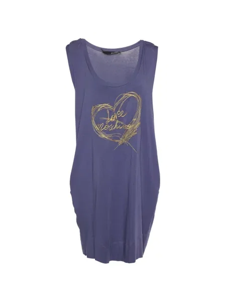 Rochie mini Love Moschino fără mâneci cu autograf violet