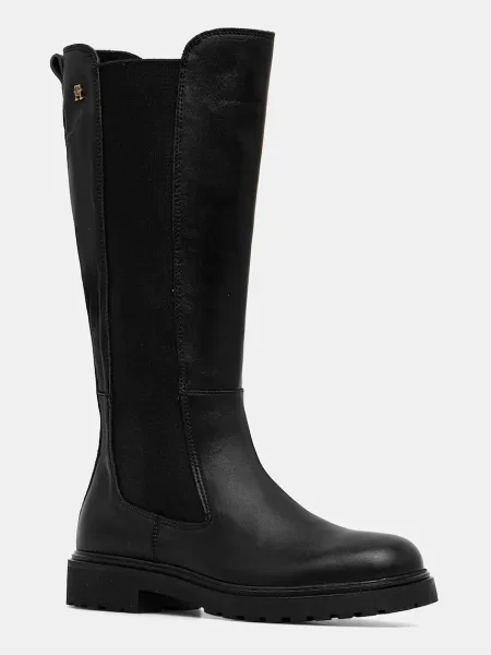 Cizme Tommy Hilfiger Th Lthr Cleated Long Boot negru