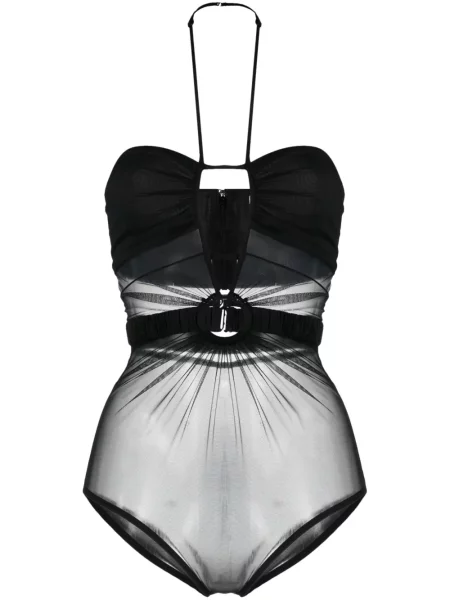 Przezroczysty body Nensi Dojaka z dekoltem halter czarny