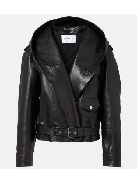 Kurtka skórzana Alaïa biker czarna