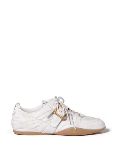 Sneakerși Miu Miu din piele cu cataramă cu bretele alb