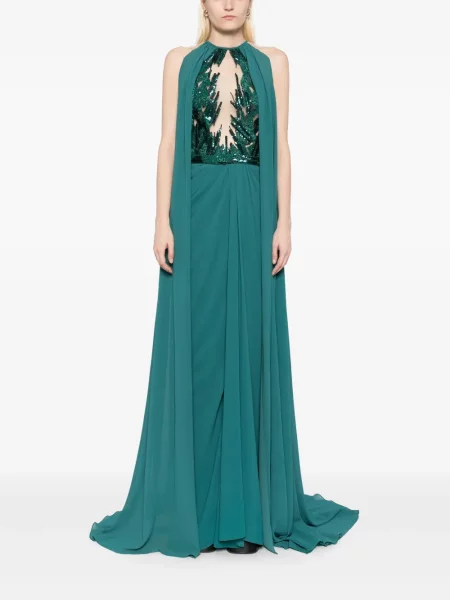 Rochie Saiid Kobeisy plisată de costum verde