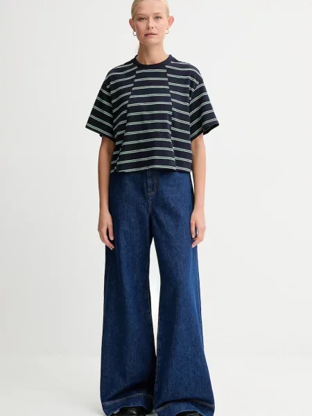 G-Star kratka majica A line stripe boxy modra
