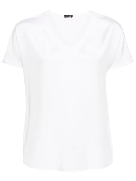 Tricou Kiton de mătase cu decolteu în V alb