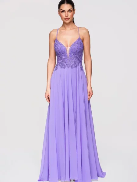 Rochie de seară Edoti din dantelă violet