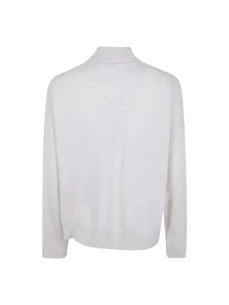 Lniany sweter z golfem Brunello Cucinelli beżowy