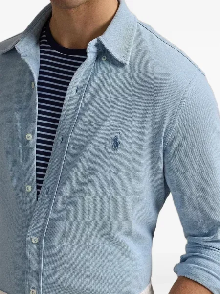 Dzianinowe haftowane sneakersy Polo Ralph Lauren garniturowe niebieskie