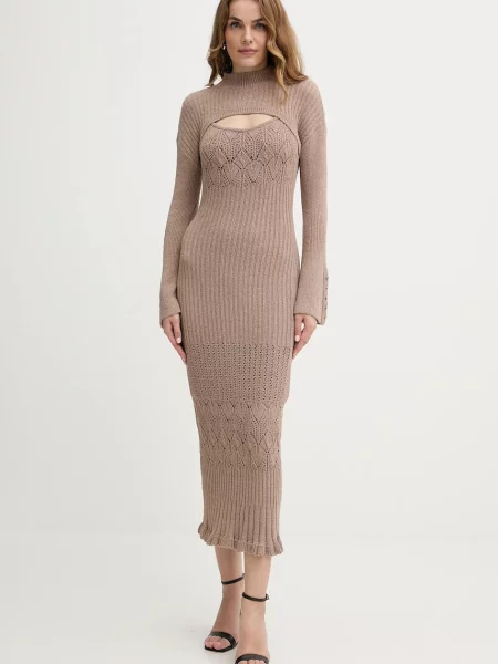 Guess sukienka SHINJU maxi dopasowana beżowy