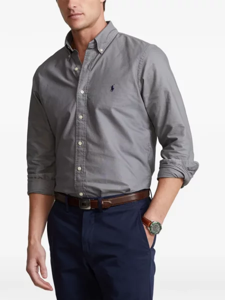 Tricou polo Polo Ralph Lauren cu autograf cu 5 buzunare în carouri gri