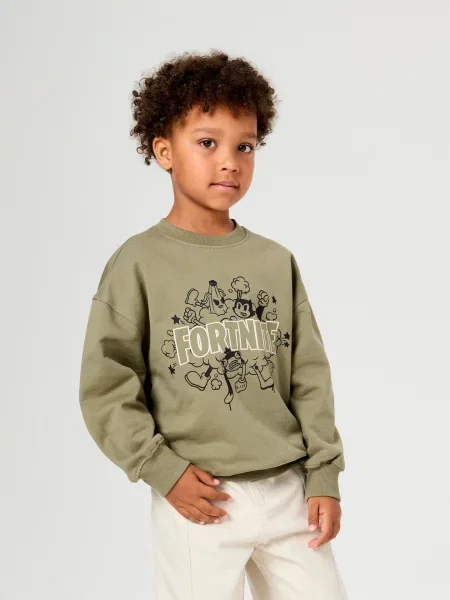 Sinsay mikina crewneck s potiskem Fortnite khaki
