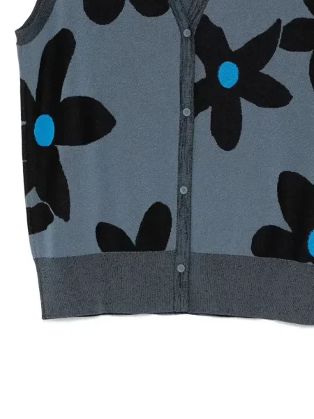 Cardigan Less cu model floral cu decolteu în V albastru