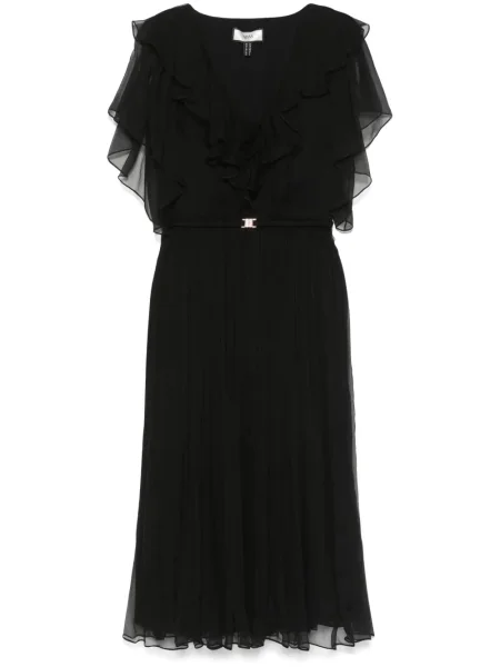 Rochie midi Nissa de mătase cu model floral până la genunchi negru