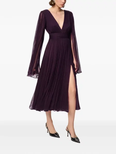 Rochie midi Framboise de mătase cu decolteu în V violet