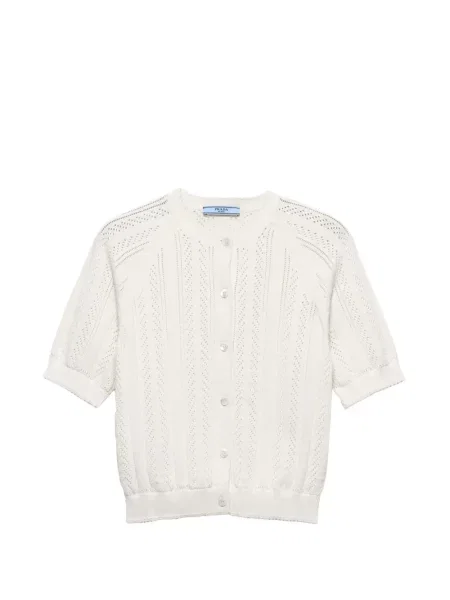 Scurt cardigan Prada ajurat alb