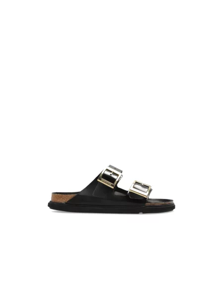 Klapki Birkenstock skórzane na sprzączkę czarne