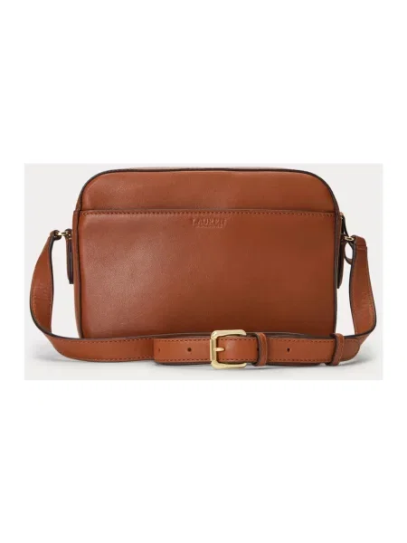 Torebka Lauren Ralph Lauren skórzana z logo brązowa