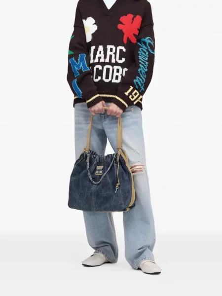 Geantă Marc Jacobs din piele de căprioară albastru
