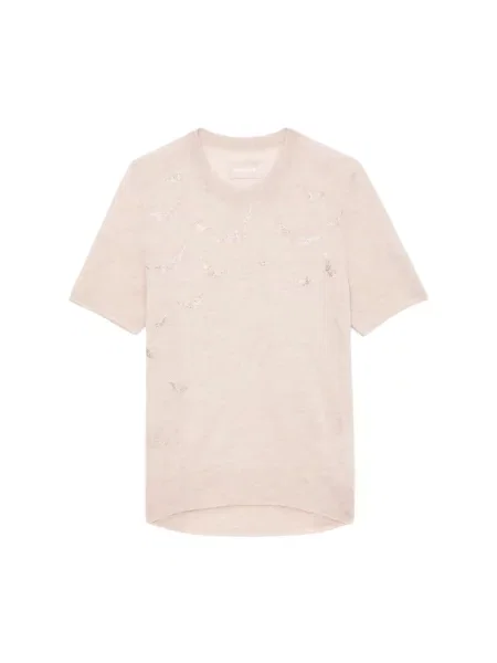 Sweter Zadig & Voltaire z kaszmiru z krótkim rękawem beżowy