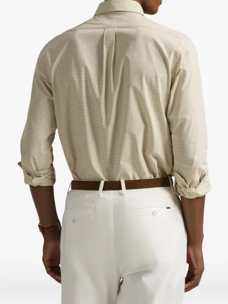 Ленена карирана риза Polo Ralph Lauren бродирана синьо