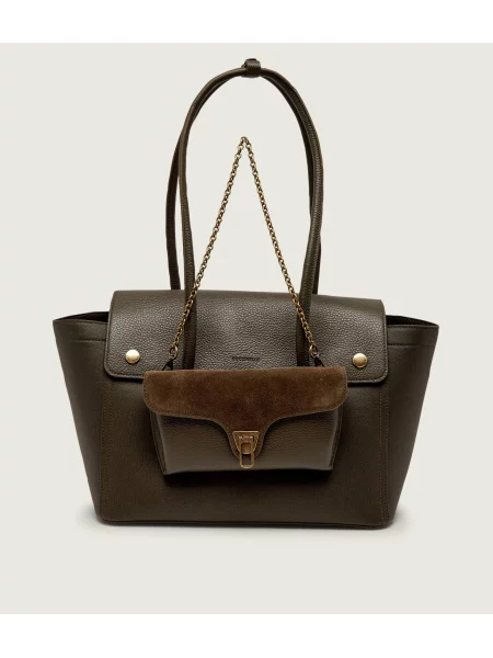 Coccinelle Geantă shopper 3 în 1 Coccinelle Double Beat cu adaos de piele
