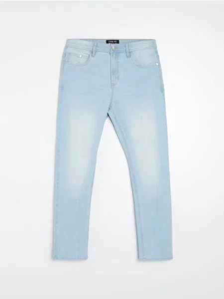 Sinsay Jeansy regular fit z efektem sprania niebieski