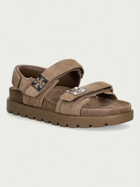 Tory Burch sandale pentru femei din piele întoarsă Mellow Sport Sandal bej