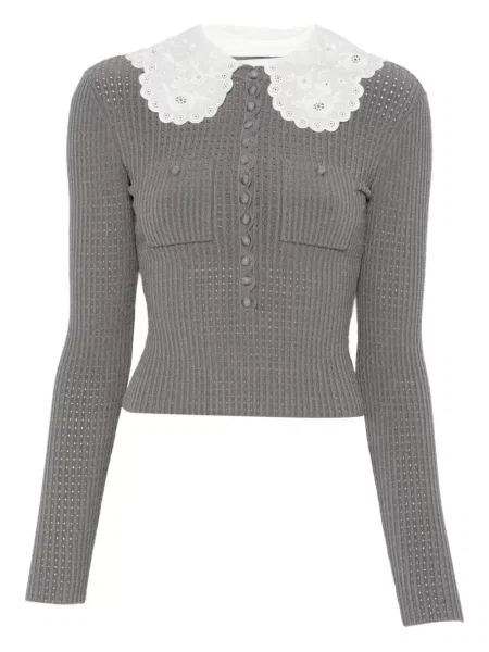 Kołnierzykowy top Self-portrait szary