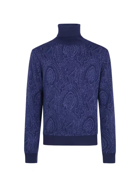Pulover Etro cu model paisley din jacard albastru