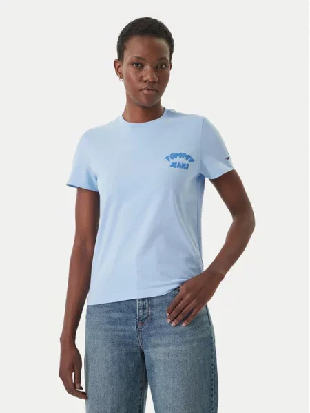 Tommy Jeans Tricou Bubble Logo celest albastru
