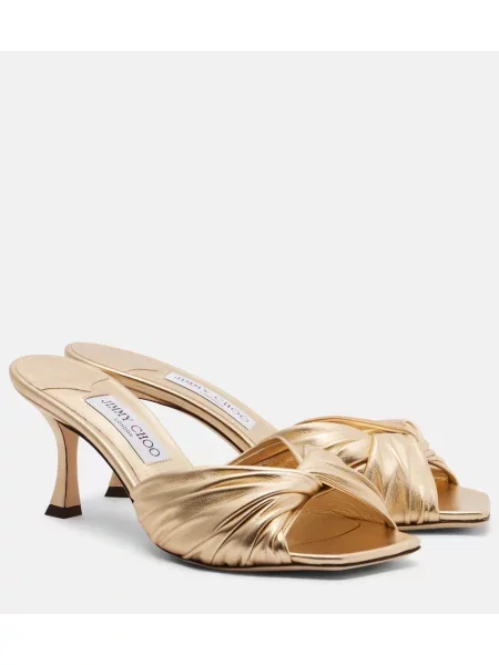 Papuci tip mules Jimmy Choo din piele auriu