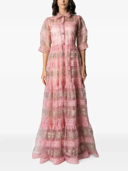 Rochie maxi Miau By Clara Rotescu cu model floral roz