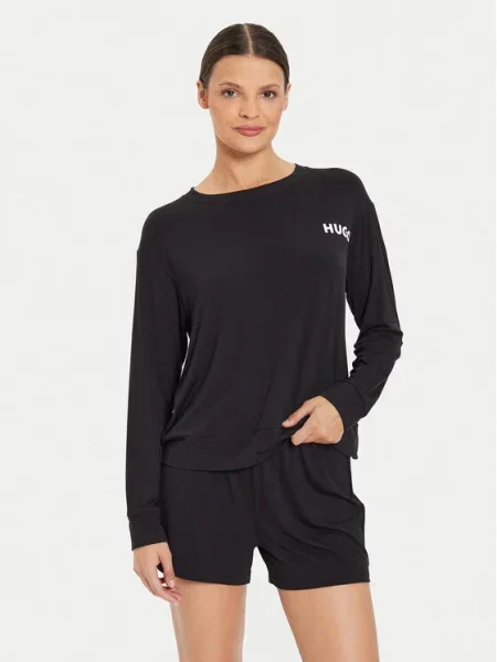 Hugo Cămașă pijama Unite Negru Relaxed Fit alb