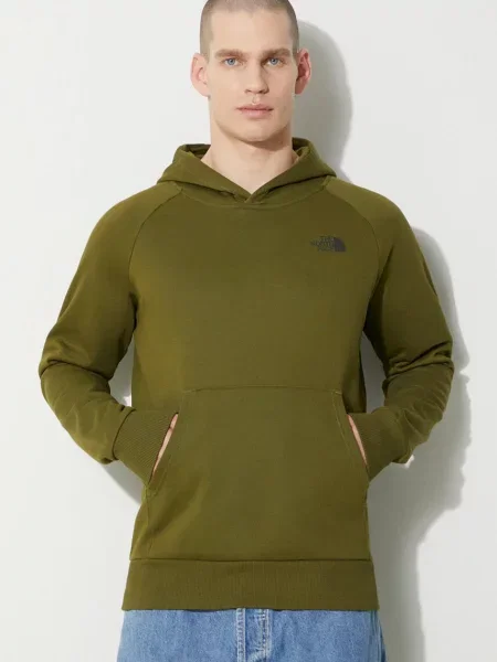 Bombažen pulover The North Face M Raglan Redbox Hoodie s kapuco zelena