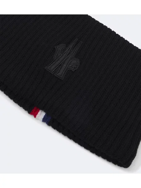 Vlněný čepice Moncler Grenoble s autogramem černý
