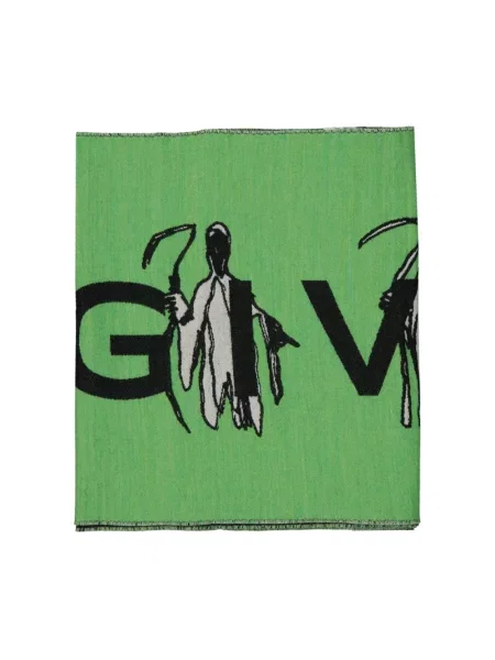 Szal Givenchy wełniana z logo zielona