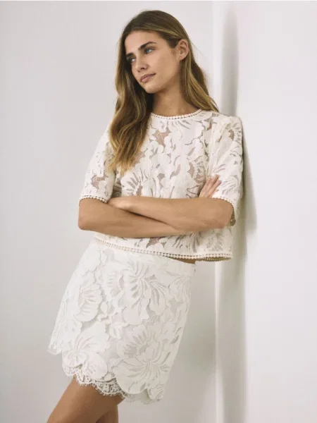 Reserved Fustă mini din dantelă crem