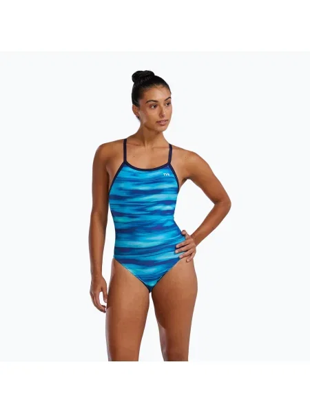 Дамски цял бански костюм TYR Durafast Lite Technowave Diamondfit blue/green синьо